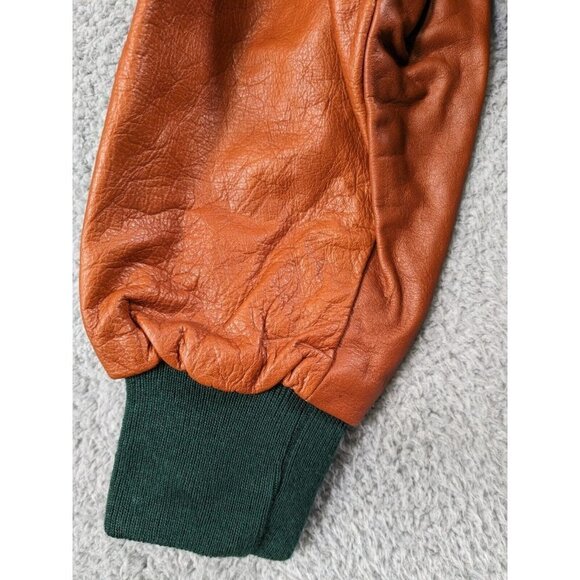 Vintage Holloway College Jacket Large Letterman Varsity Wool Leather Green Brown - Picture 12 of 16